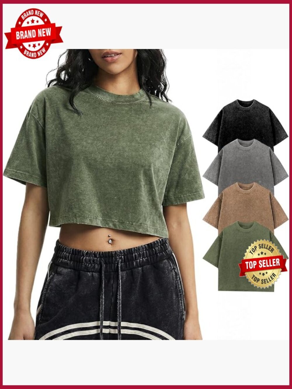 Vintage Acid Wash Cropped Tshirt Oversized Cotton Crop Top Tee